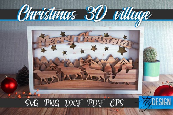 3d Christmas Village SVG Paper Cut for Creative Projects