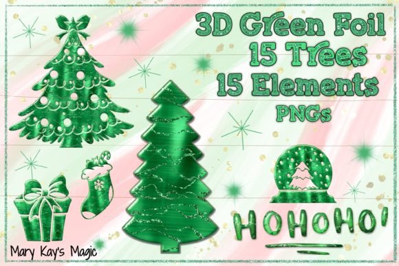 3D Green Foil Christmas Trees Elements: A Versatile Design Resource for Holiday Projects