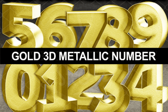 3D Metallic Gold Retro Style Number 0-9