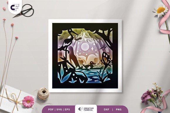 Animals at Spring Pond 3D Shadow Box