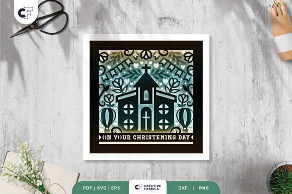 Baby Christening 3D Shadow Box Paper Cut