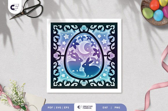 Easter Egg with Bunnies 3D Shadow Box