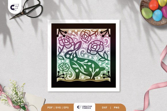 Floral Bunny Folk Art 3D Shadow Box