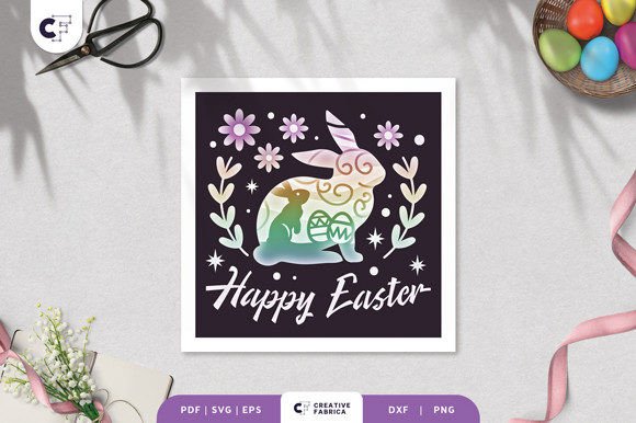 Floral Easter Bunny 3D Shadow Box SVG